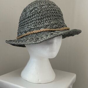 Barts Gray Woven Straw Sun Hat with Natural Rope Trim